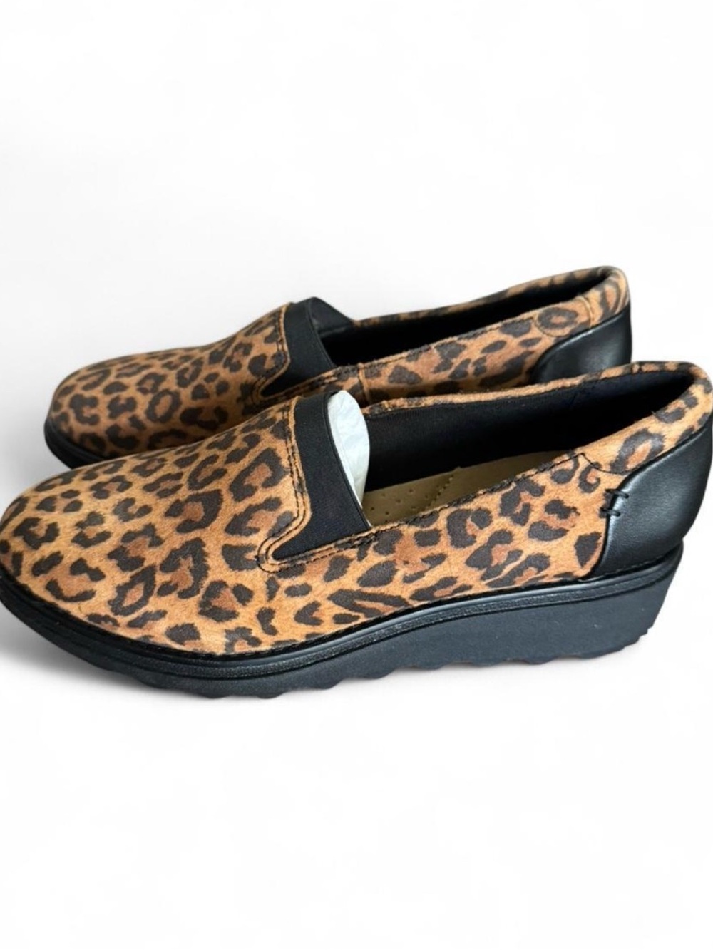 Clarks Sharon Dolly Leopard Print Suede Slip-On Shoes Size 5 Comfort Classic